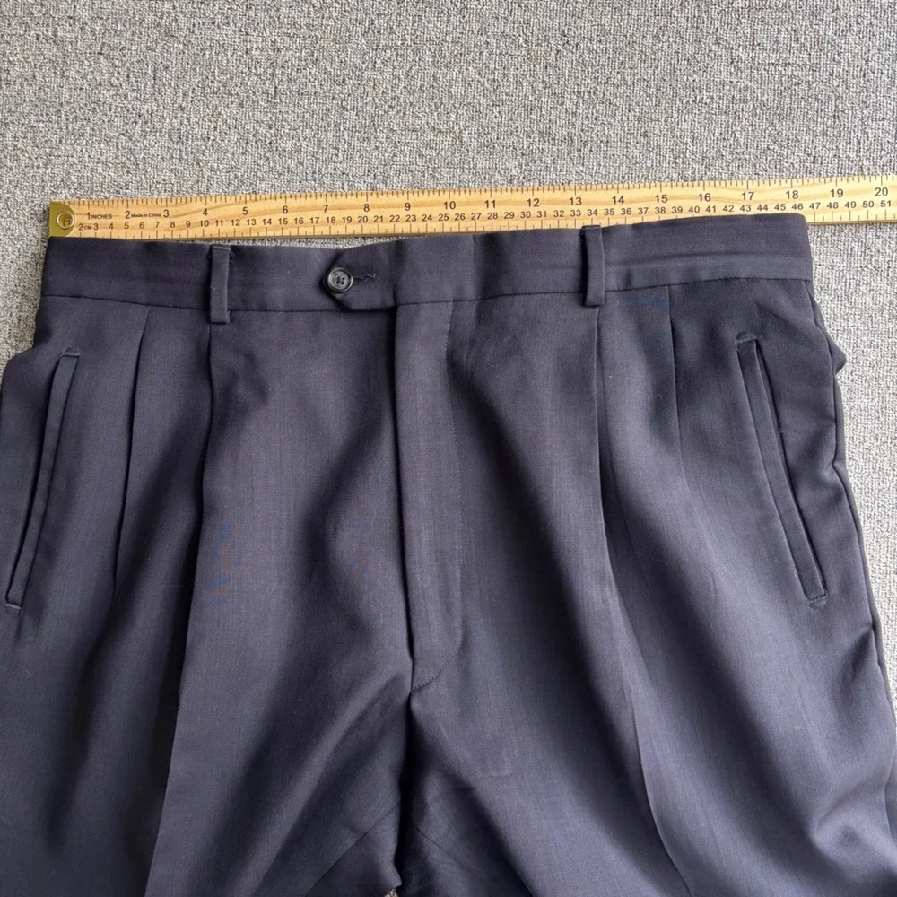Giorgio Sanetti Dress Pants Mens 36x32 Pleated Dark Navy Super 100s Merino Wool